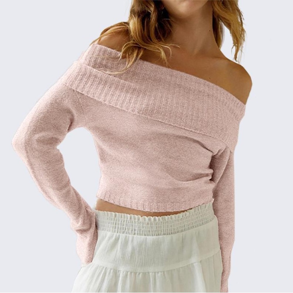Elegant Off-Shoulder Pink Sweater